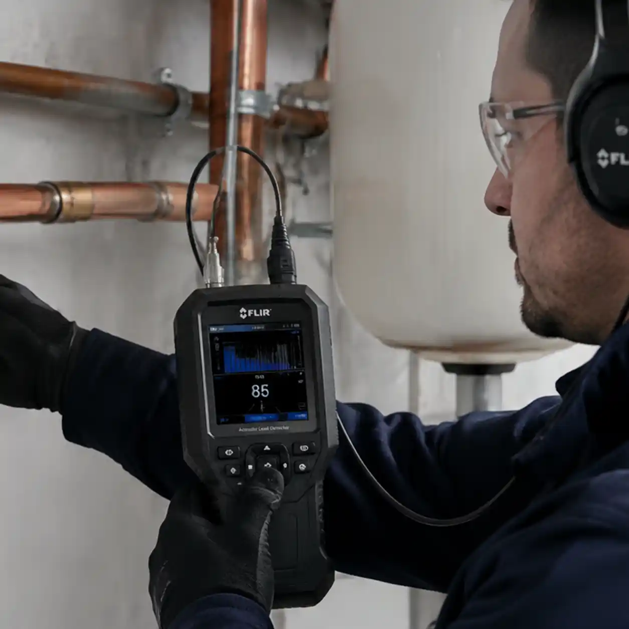 Plumber performing leak detection in Plano Texas